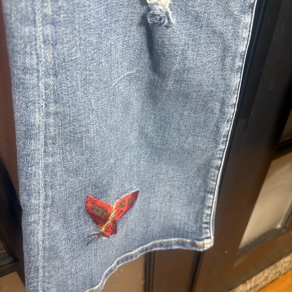 MM Vintage Embroidered Butterfly Floral Jeans Size 26 Boho Denim - Picture 6 of 16